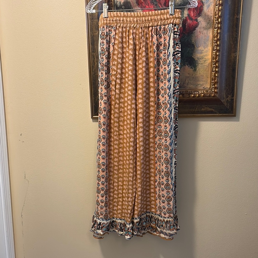 Angie Bohemian crinkly high waist wide leg ruffle hem cropped wide leg pants - Picture 5 of 14